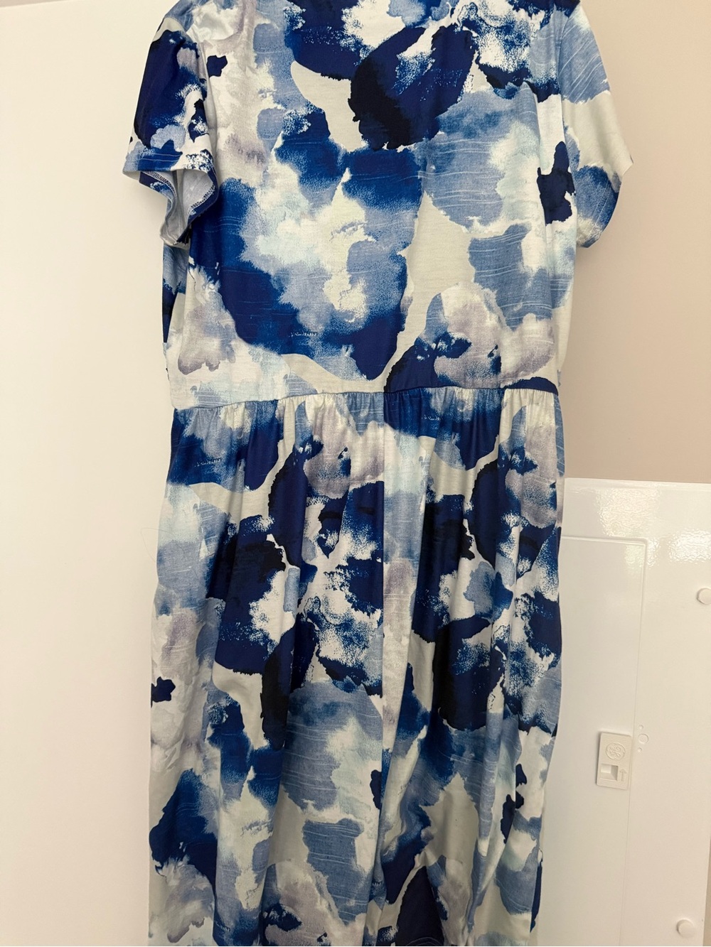 Blue Watercolor Print Midi Dress - V-Neck Wrap Style - Picture 5 of 8